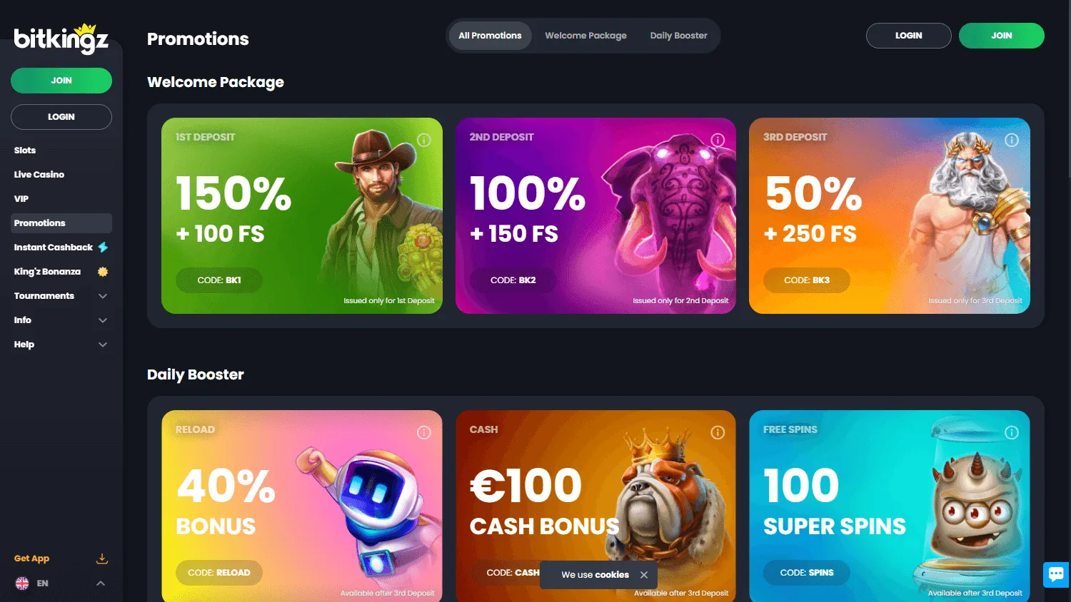 Bitkingz Casino desktop promotions screen